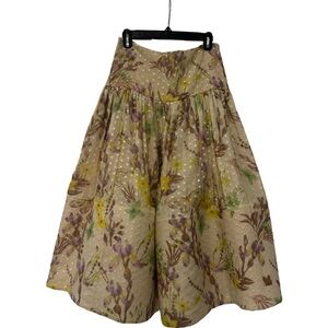 Alexis Tan and Brown Pleated Midi Skirt Resort Wear